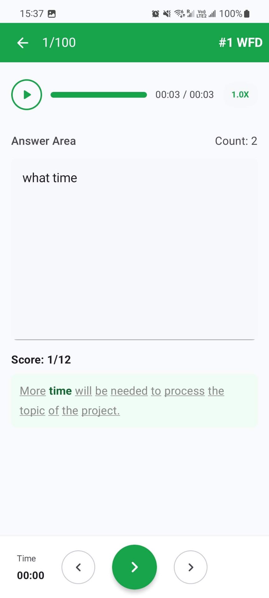 PTE Flow Practice Interface